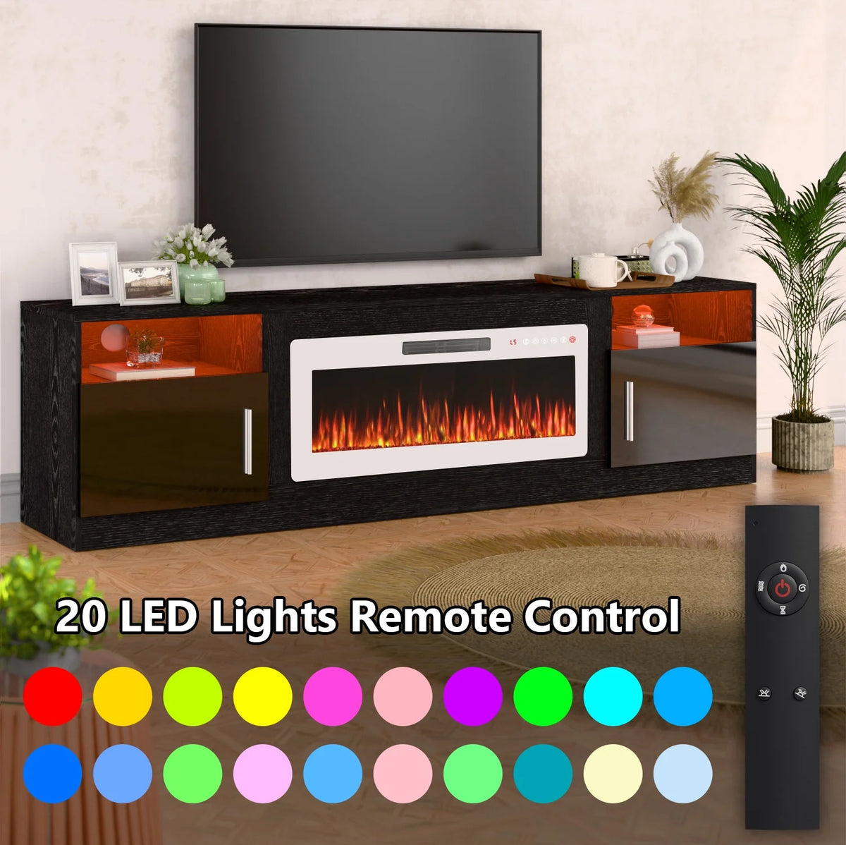 Waleaf Fireplace TV Stand with 36" Electric Fireplace Up to 80" TVs, Modern Wood Media TV Console with Highlight Cabinet, White