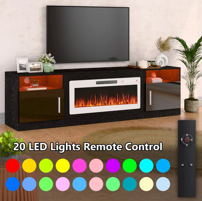 Waleaf Fireplace TV Stand with 36" Electric Fireplace Up to 80" TVs, Modern Wood Media TV Console with Highlight Cabinet, White