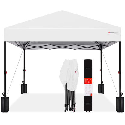 Best Choice Products 12x12ft Easy Setup Pop Up Canopy w/ 1-Button Setup, Wheeled Case, 4 Weight Bags - Navy Blue