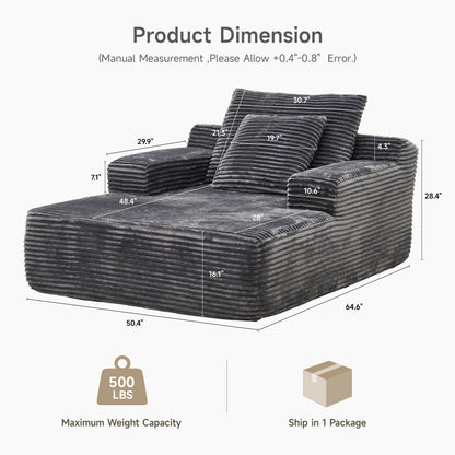 65" Corduroy Cloud Sleeper Chaise Lounge Chair, No Assembly Sofa Bed with Pillows, Beige