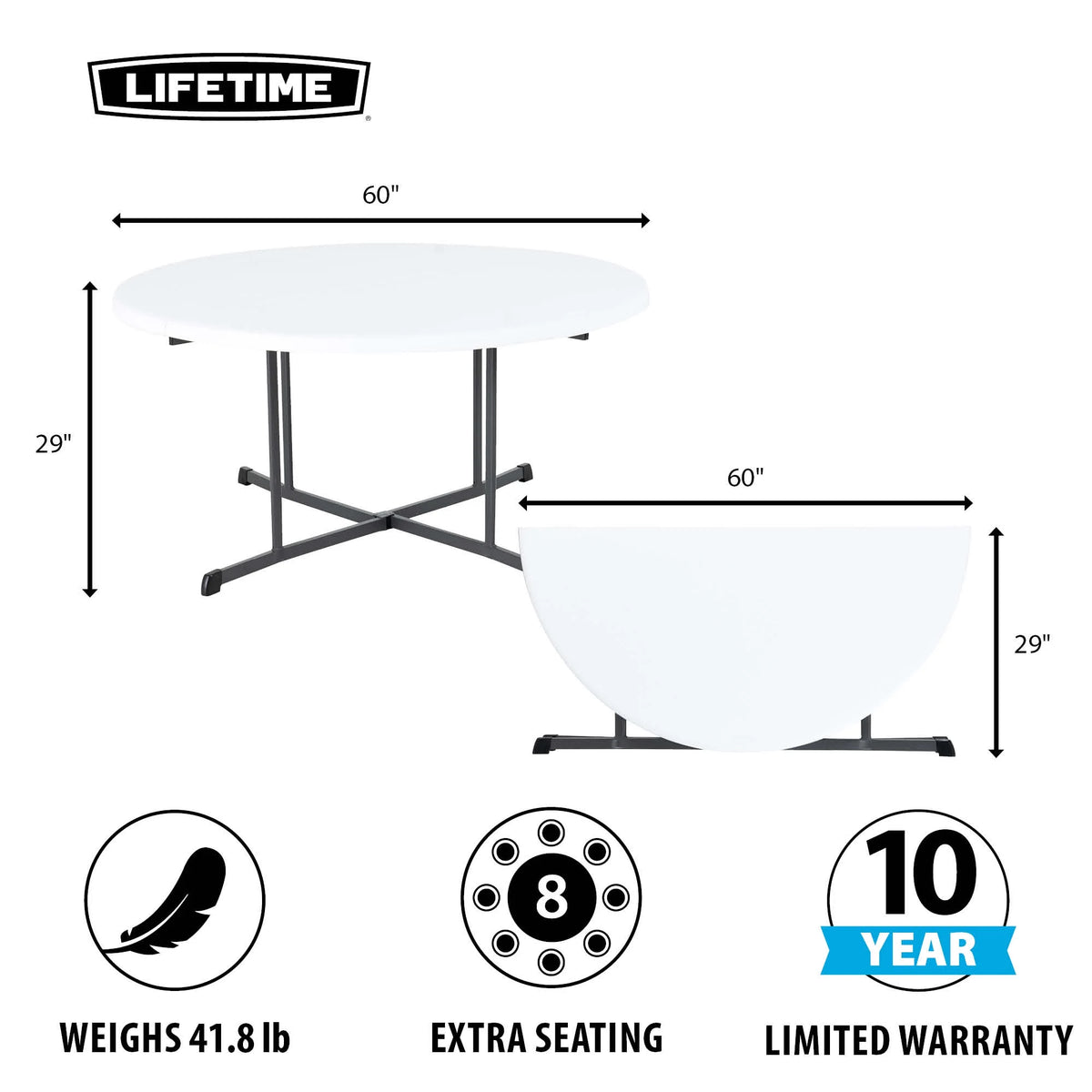 Lifetime Commercial Fold-in-Half 60 in Indoor/Outdoor Folding Round Table White Granite 1 Piece 1 Count