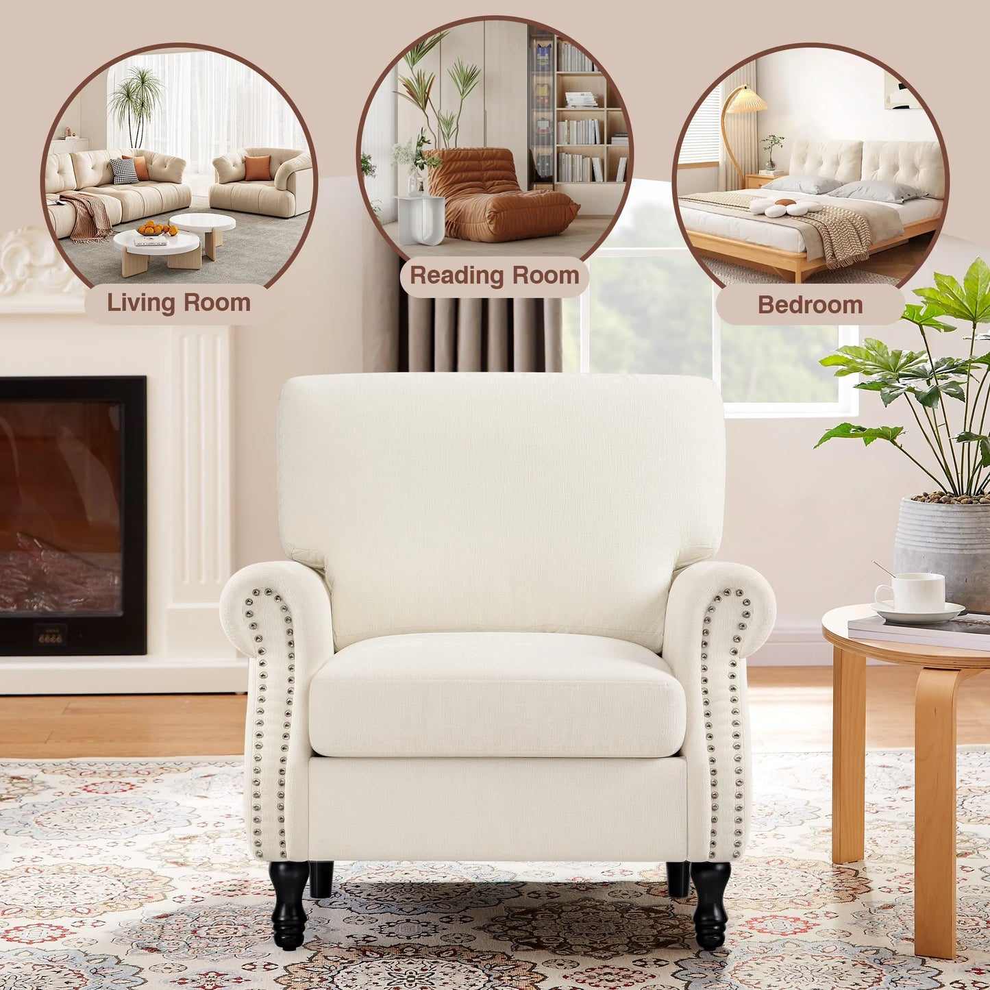 COOLHUT Modern Accent Chair Armchair, Linen Fabric Upholstered Comfy Single Sofa with Solid Wood Frame for Living Room, Gray