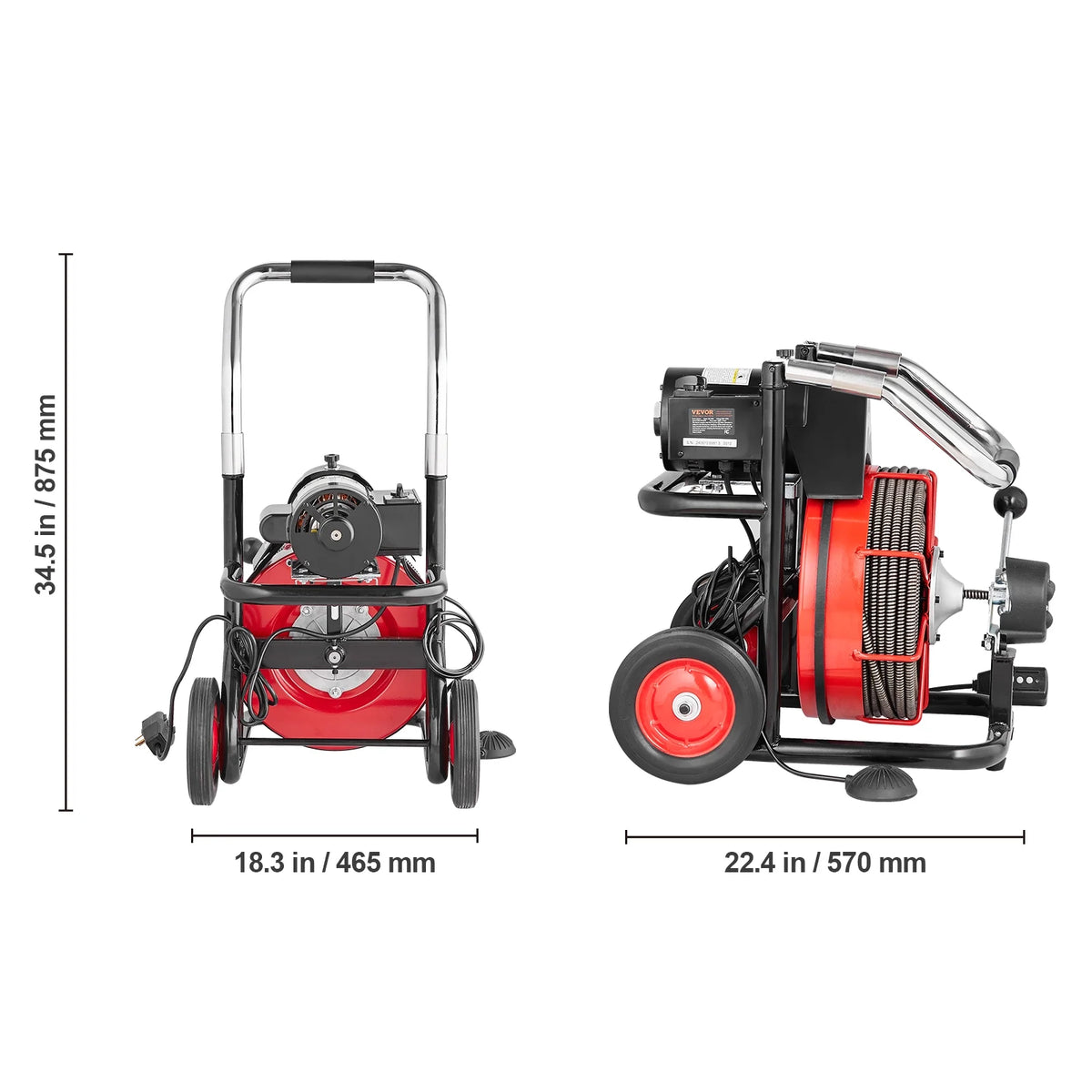 VEVOR Drain Cleaner Machine 100FT x 1/2 Inch, Auto Feed Sewer Snake Auger on Wheels, 550W Portable Drain Cleaning Machine with 8 Cutters & Air-activated Foot Switch for 2" to 4" Pipes