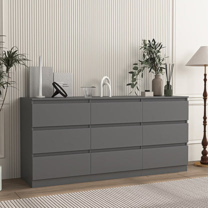 Resenkos Modern Mid Century 6 Drawer Wide Dressers Chests for Bedroom, Chest of Drawer Organizer Grey