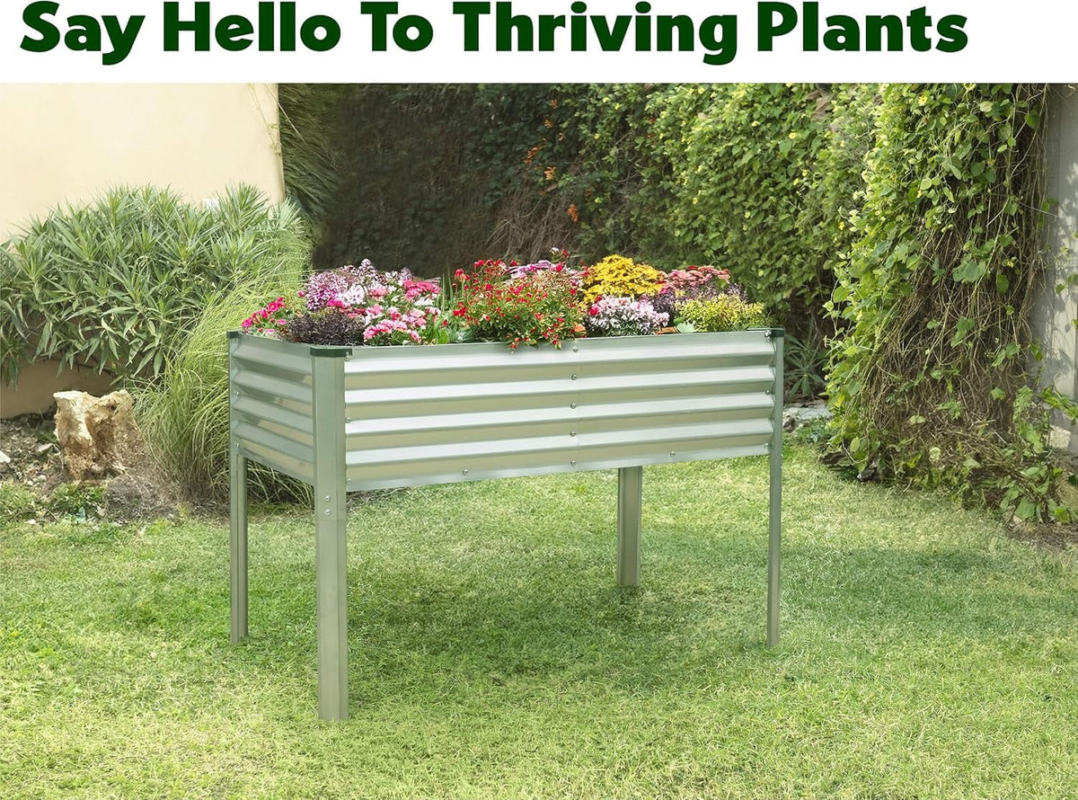 Galvanized Raised Garden Beds Outdoor with Legs // 48��24��31in Elevated Planter Box for Vegetables, Flowers (Silver) // Large Metal Garden Bed for Backyard Patio Gardening