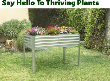 Galvanized Raised Garden Beds Outdoor with Legs // 48��24��31in Elevated Planter Box for Vegetables, Flowers (Silver) // Large Metal Garden Bed for Backyard Patio Gardening
