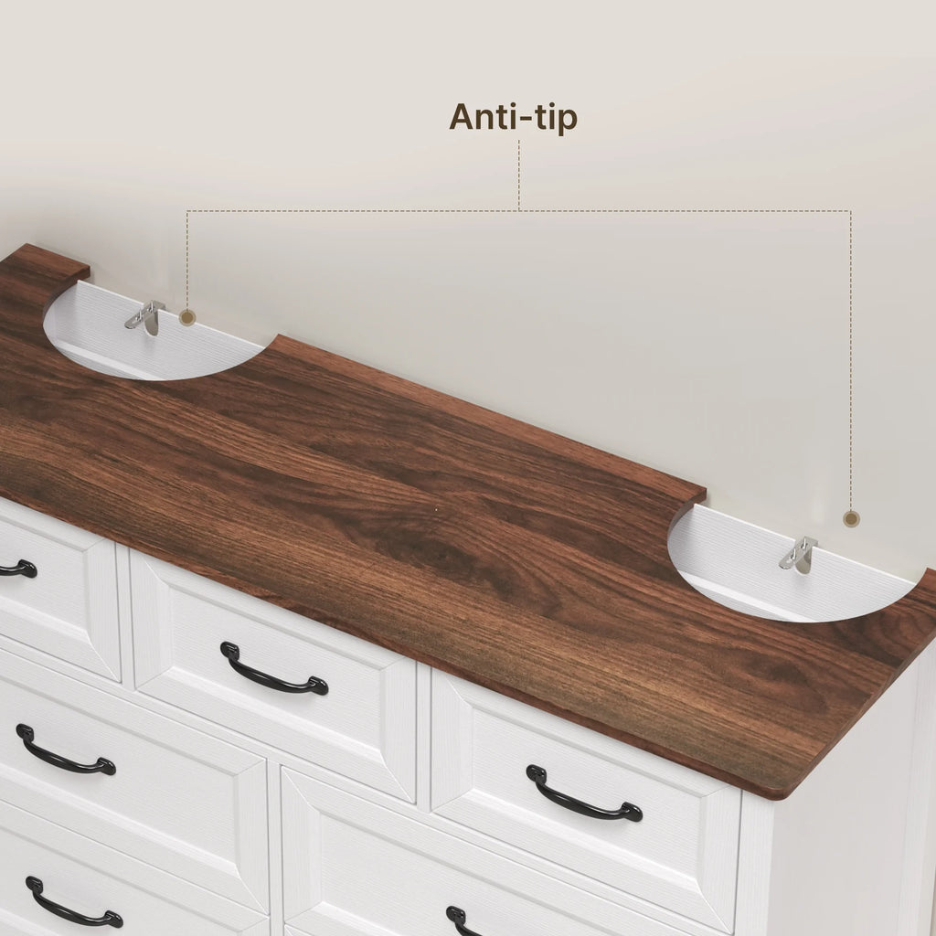 Lofka 47.2" Dresser for Bedroom with 6 Double Drawers, Farmhouse Wood Storage Cabinet with Smooth Metal Handle