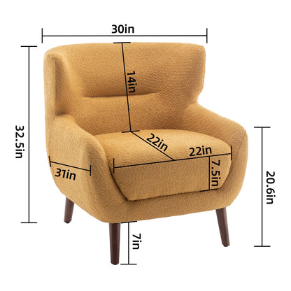 ALEAVIC White Accent Chair Upholstered Armchair with Solid Wood Legs