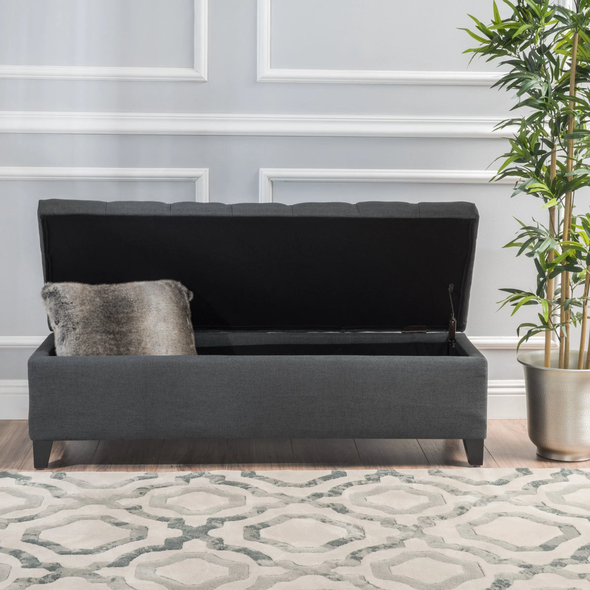 Noble House Hampton Contemporary Fabric Upholstered Storage Ottoman, White and Blue Floral