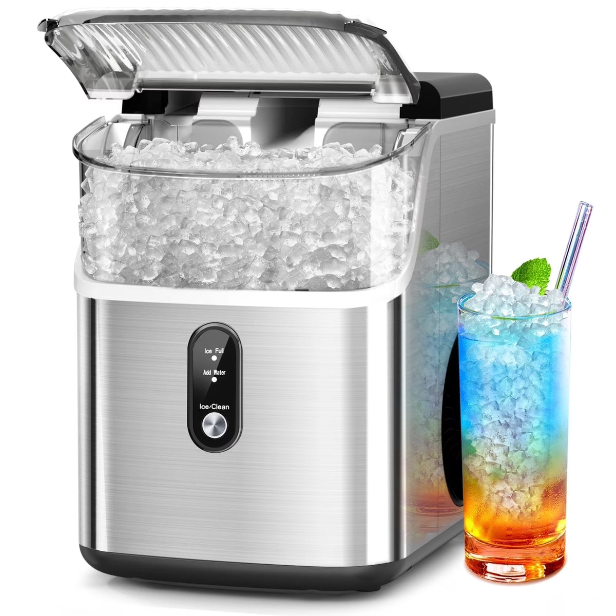 Auseo Nugget Ice Maker Countertop, Pebble Ice Maker Machine with 35lbs/24H Soft Ice, Self-Cleaning,  for Home/Kitchen/Office (Black)