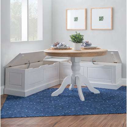 Linon Nook Bench Collection L-Shaped Wood Farmhouse Breakfast Bench with Hidden Storage, White