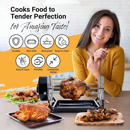 ROTO-Q 360 Cordless Stainless Steel Rotisserie Kit - Non-Electric for Grills, Ovens, BBQ, Smokers - Indoor/Outdoor