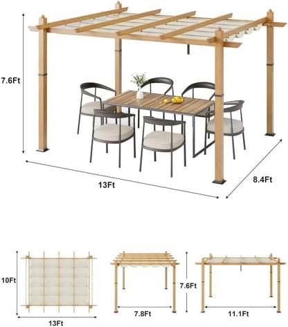Outdoor Aluminum Pergola with Retractable Canopy, Reinforced 4-Sided Base, Waterproof & UV-Resistant Adjustable Roof, Modern Design for Patio, Deck, Backyard, and Garden