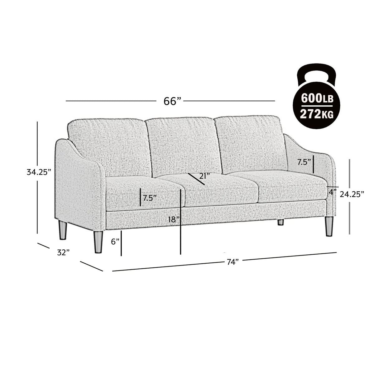 Mainstays Westley Swoop Arm Sofa, Burnt Orange