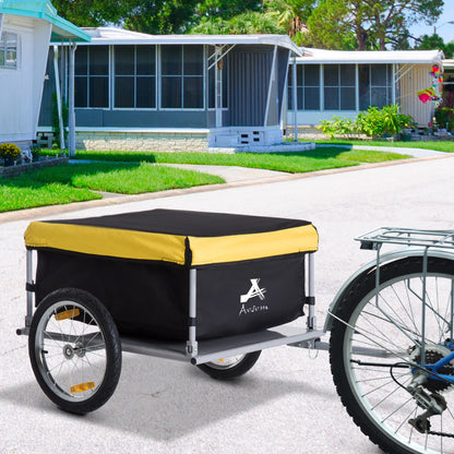 Aosom Bicycle Cargo Trailer, Two-Wheel Bike Luggage Wagon Bicycle Trailer with Removable Cover, Yellow
