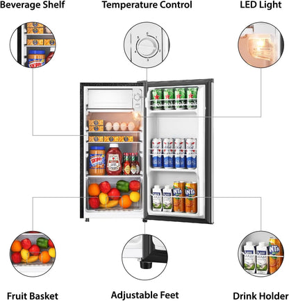Kcpolre 3.1 Cu.Ft Mini Fridge with Freezer, Adjustable Thermostat, Removable Glass Shelves & Fruit Basket for Dorm Room, Office, Bedroom, Pink