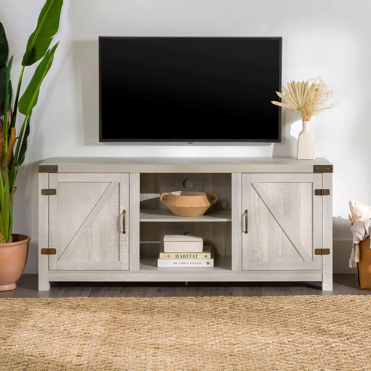Walker Edison Modern Farmhouse Barn Door TV Stand for TVs up to 65", Grey Wash