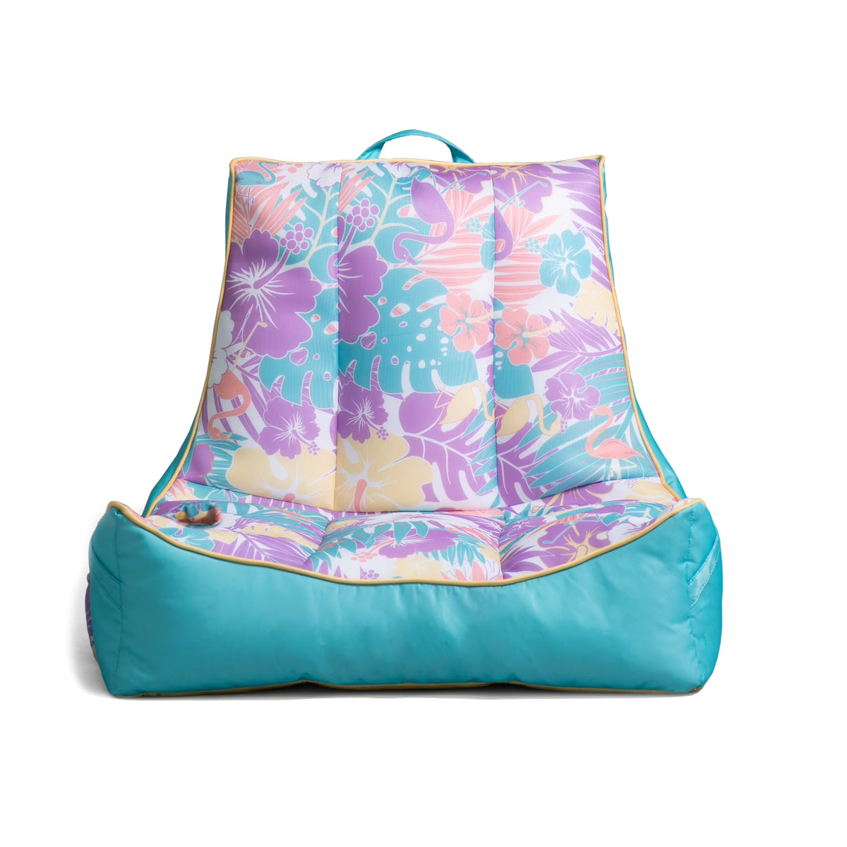 Big Joe Captain's Float No Inflation Needed Pool Lounger with Drink Holder, Tropical Hibiscus Aqua Double Sided Mesh, Quick Draining Fabric, 3 feet