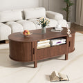 MARNUR Coffee Table with Storage, Tambour Sliding Door, Open Shelf, Mid Century Modern Center Table with Drawer for Living Room, Walnut