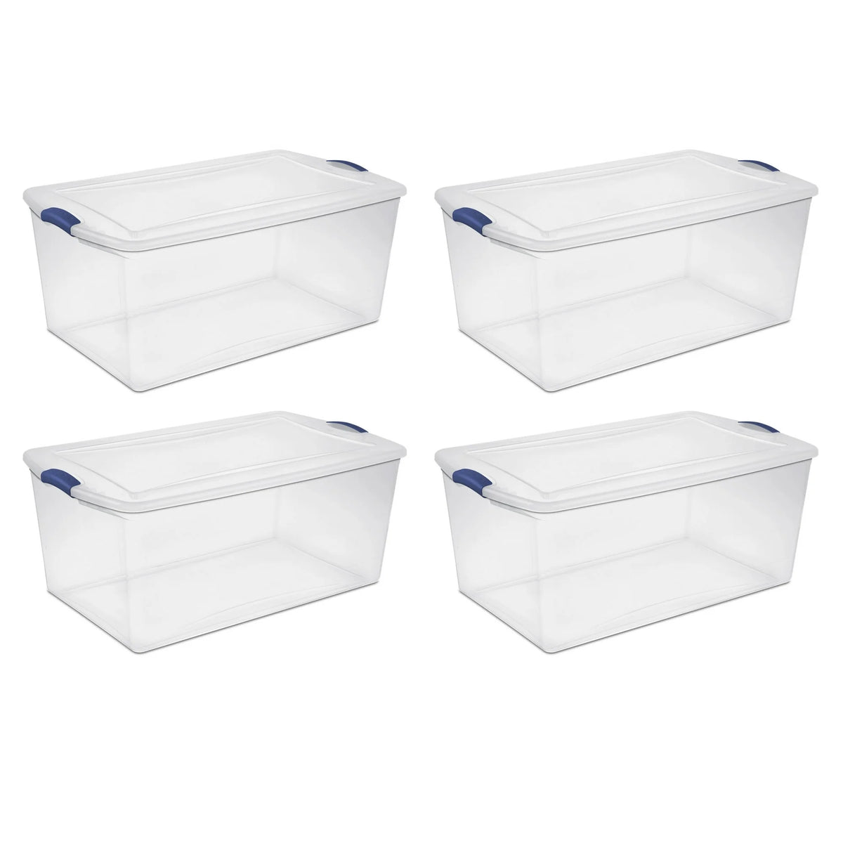 Sterilite 105 Quart Latch Box, Clear Plastic Storage Bin with Clear Lid, Blue, 4 Count