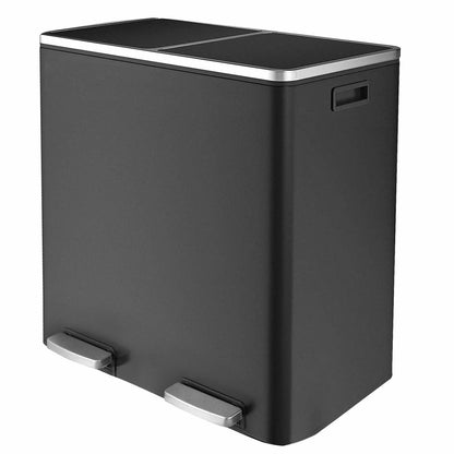 Arlopu 60 L/16 gal Dual Trash Can, Stainless Steel Garbage Can for Kitchen, Recycle Bin with Lid