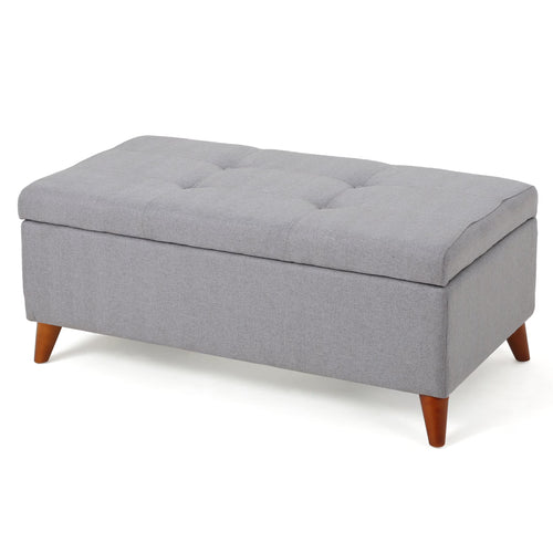 GDF Studio Valeno Mid Century Modern Fabric Tufted Storage Ottoman Bench, Light Gray and Light Brown