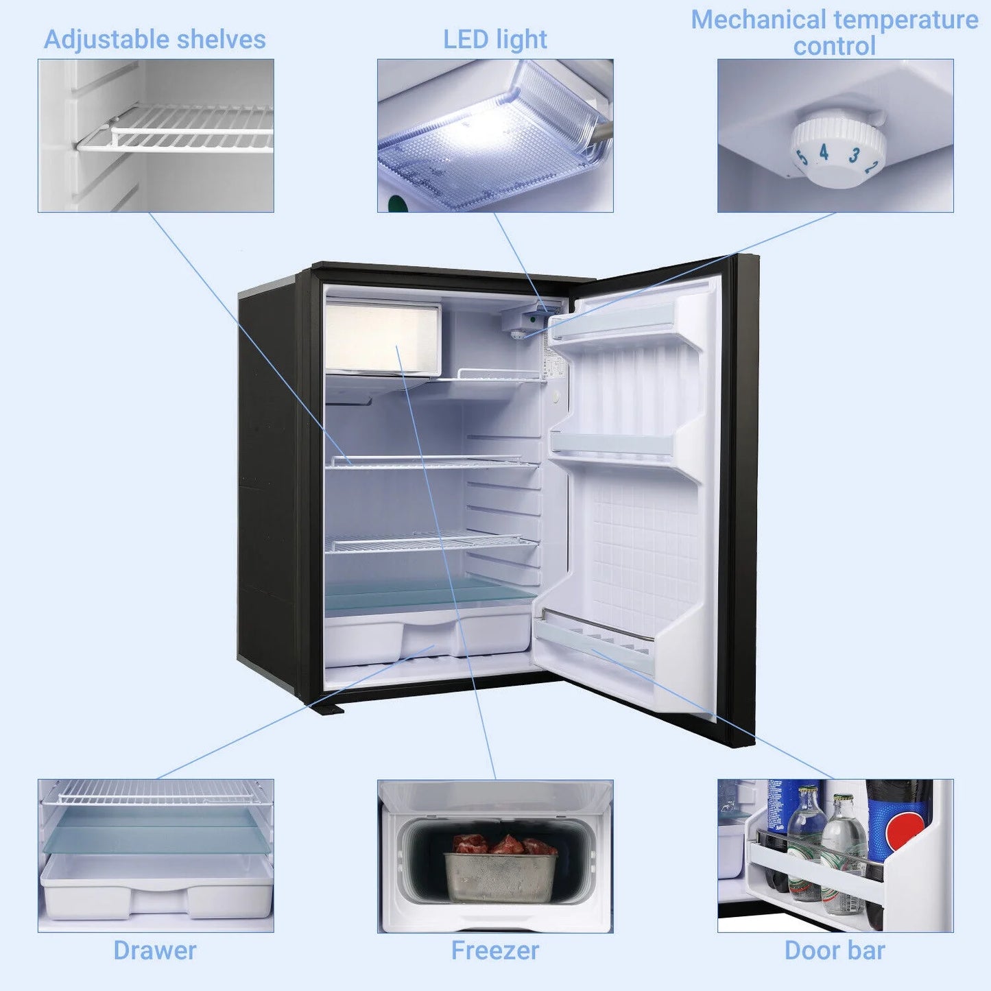 Smad 4.5 Cu ft/130L DC 12/24V RV Refrigerator with Freezer Compact Portable Fridge
