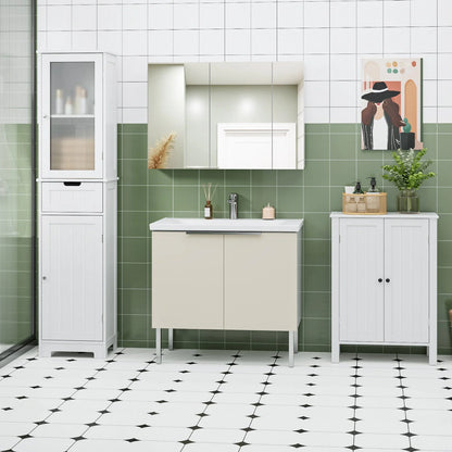 Homfa Bathroom Storage Tower, Narrow Linen Cabinet with Door and Drawers, Tall Bathroom Storage Cabinet for Small Spaces, White