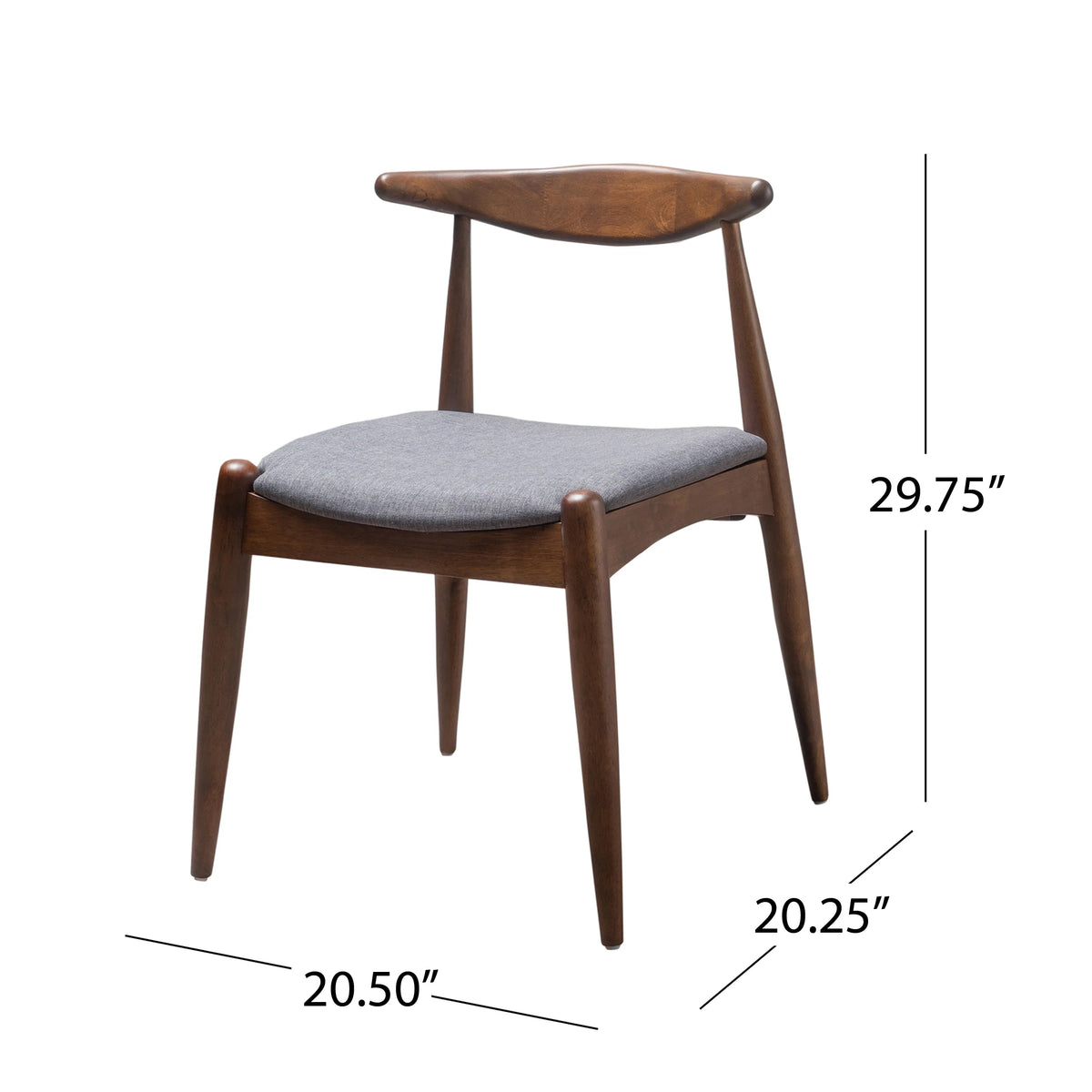 GDF Studio Virgil Mid Century Modern Fabric Upholstered Dining Chairs, Set of 2, Charcoal and Walnut