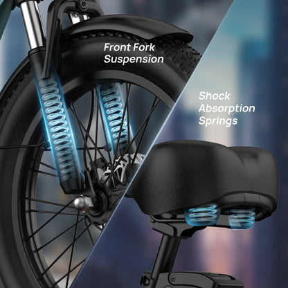URLIFE 20" Electric Bike for Adults, 1000W Peak Motor, 48V 13AH Remobavle Battery, 7-Speed Mountain  Ebike, UL2849-Black