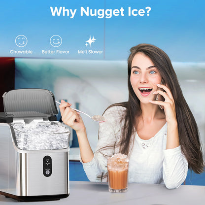 Auseo Nugget Ice Maker Countertop, Pebble Ice Maker Machine with 35lbs/24H Soft Ice, Self-Cleaning,  for Home/Kitchen/Office (Black)