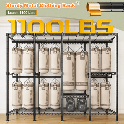 EnHomee 76"W Clothes Rack with Cover,1100LBS Heavy Duty Wardrobe Closet Organizer,Adjustable Portable Closet��Black