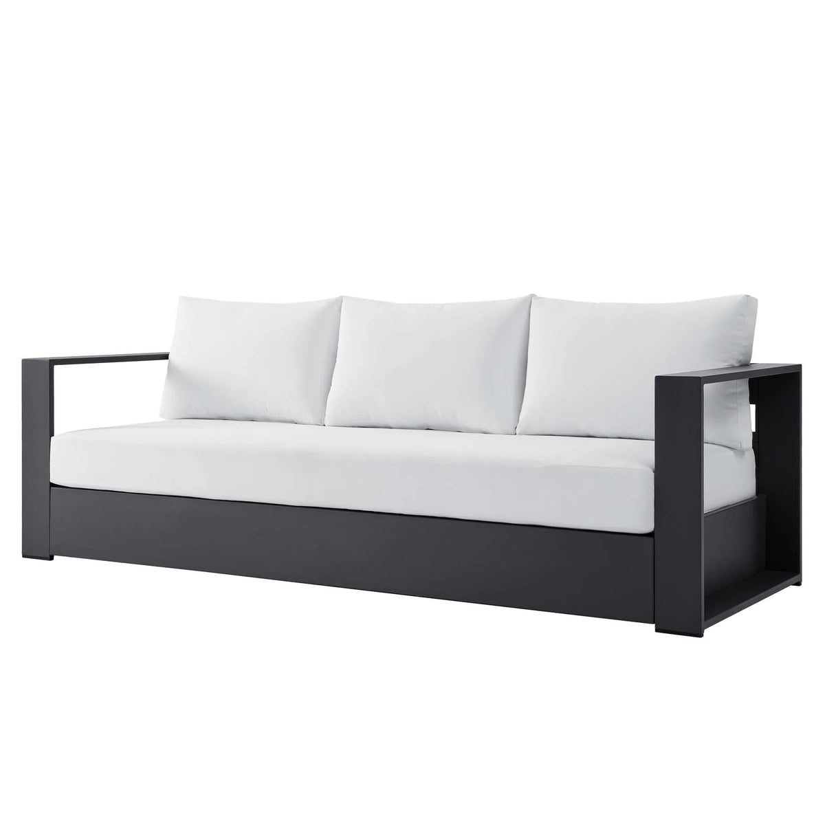 Lounge Sofa Table Set, Grey Gray, Aluminum, Metal, Fabric, Modern Contemporary, Outdoor Patio Balcony Cafe Bistro Garden Furniture Hotel Hospitality