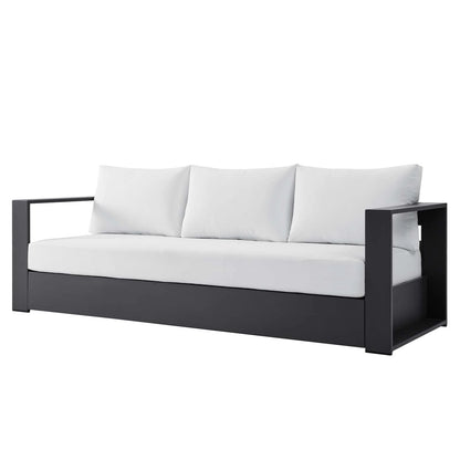 Lounge Sofa Table Set, Grey Gray, Aluminum, Metal, Fabric, Modern Contemporary, Outdoor Patio Balcony Cafe Bistro Garden Furniture Hotel Hospitality