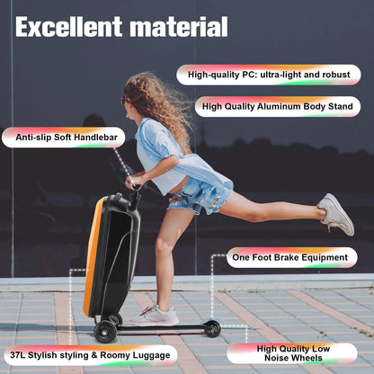 Advwin Scooter Luggage for Kids & Adults, Hardside Ride on Suitcase for Kids Ages 4-15 Multifunctional Lightweight Foldable Carry on Luggage with Wheels Ride on for Children Teenagers, Pink