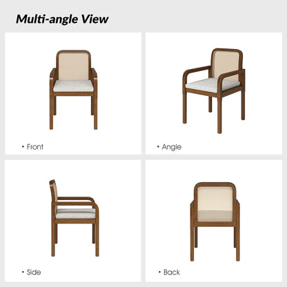 Rattan Dining Chairs Set of 2 Wooden Armchairs Removable Cushion Home Kitchen Restaurant Acorn