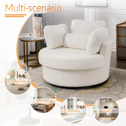 Muumblus Teddy Swivel Accent Barrel Chair, Modern Oversize Sherpa Comfy Round Reading Armchair for Living Room, Ivory