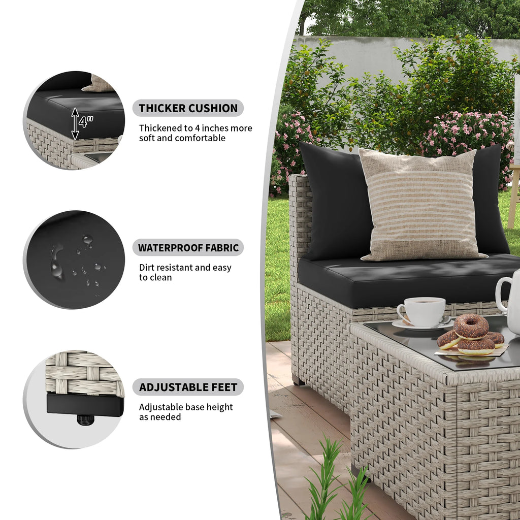 7 Pieces Patio Conversation Set, Outdoor Sectional PE Rattan Wicker Furniture Seat,Dark Gray