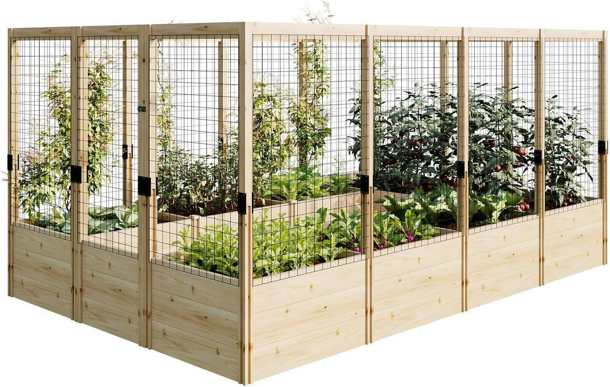 Jocisland Wooden Raised Garden Bed for Outdoor, Deep Large Planter Box with Netting for Gardening, Vegetables, Herbs��8��9��6 ft��