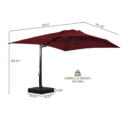 Boyel Living 10 x 13 FT Cantilever Patio Umbrella, Outdoor Rectangle Offset Umbrella with 360°Rotation, Heavy Duty Patio Hanging Umbrella with Base for Garden Pool Backyard, Navy Blue