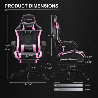GTRACING GTWD-200 Ergonomic Gaming Chair with Adjustable Pillows and Footrest , White