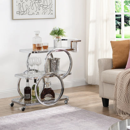 Home Bar Serving Carts 3 Tier Kitchen Carts on Wheels Mobile Bar Carts for Home Kitchen Dining Room Living Room Party, Chrome