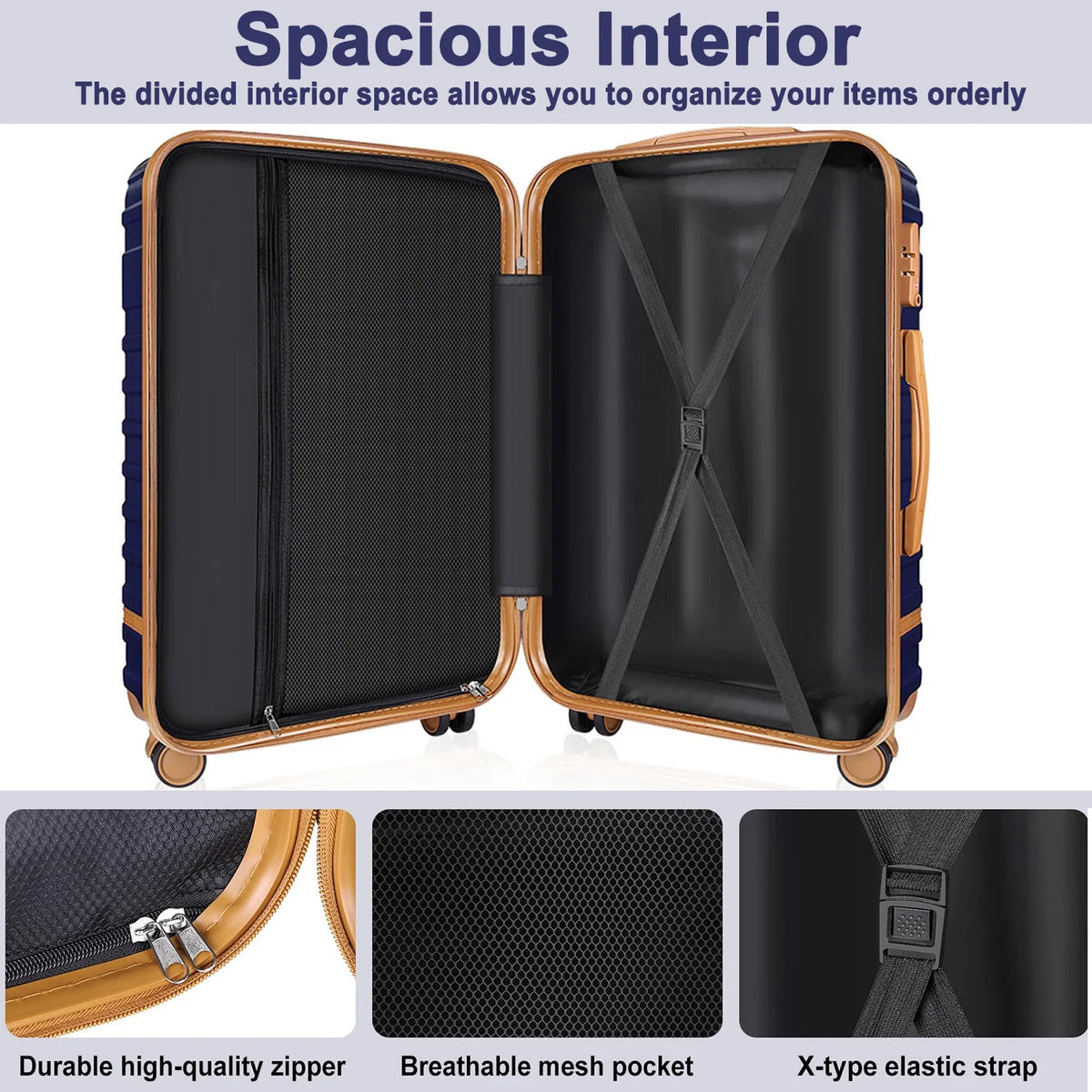 5 Piece Luggage Sets  and Travel Duffel Bag, ABS Hardshell Hardside Checked Luggage with TSA Lock and Double Spinner Wheels Suitcase, Deep Blue