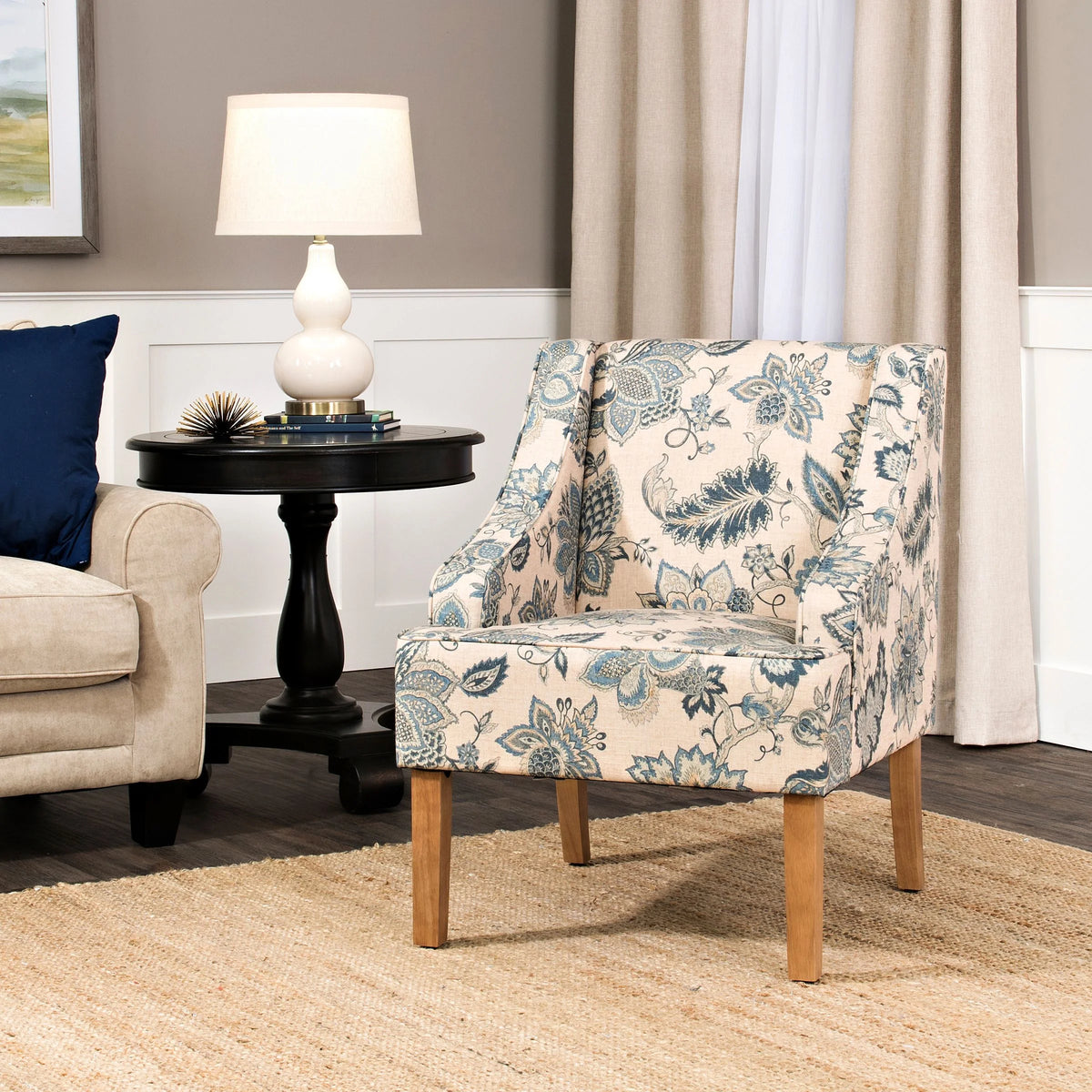 HomePop Classic Swoop Accent Chair - Blue and White Damask
