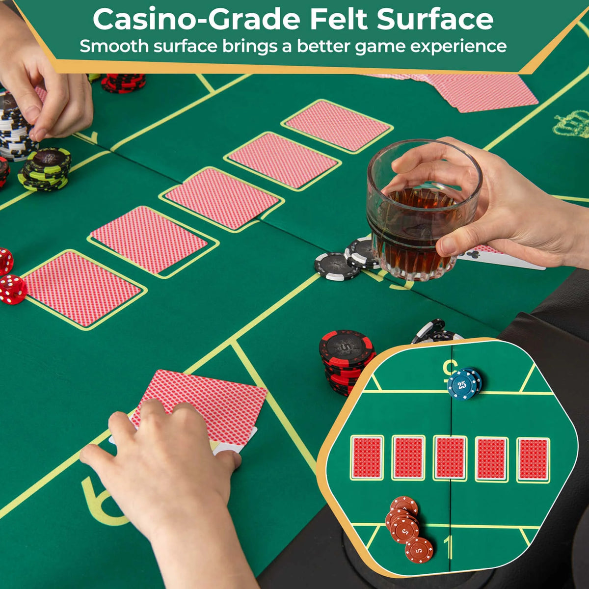 Costway 8 Players Card Board Game Table with 8 Cup Holders Casino-Grade Felt Surface Green