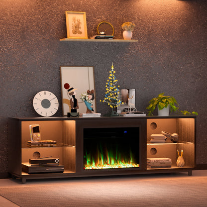 Easoger Fireplace TV Stand, 68'' TV Stand with 23" Electric Fireplace, LED Light Entertainment Center, TV Stands for 80 inch TV, Black