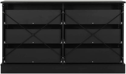 Black Double Dresser with 6 Drawers for Bedroom, Wood Large Chest of Drawers Storage Tower Clothes Organizer