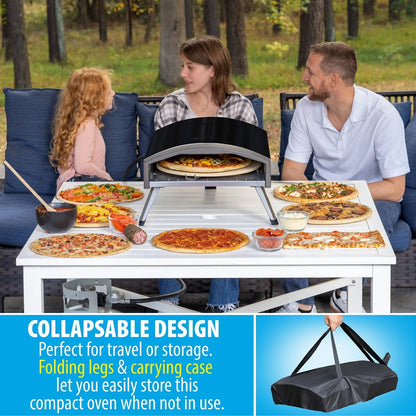 Deco Chef Outdoor Gas Pizza Oven, Portable Collapsable Design, Hassle-Free Self-Rotating Baking Stone, Black