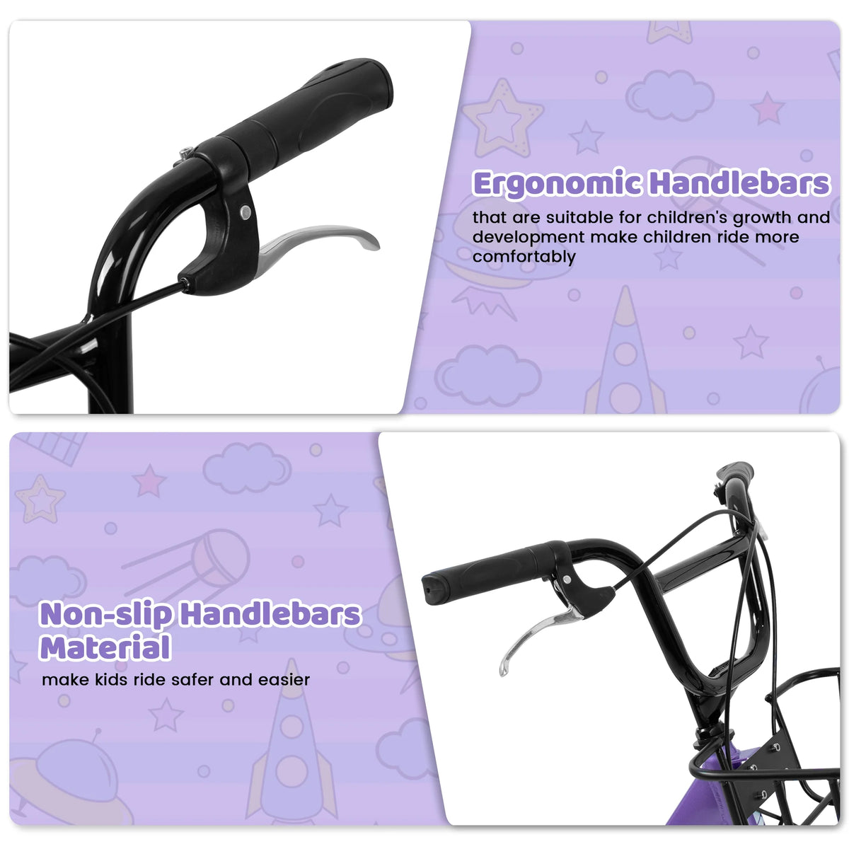 20 Inch Kids Bike for Boys Girls, 1 Speed Children Bicycle with Basket, Rear Seat, Chain Guard, Coaster Brake and V-Brake, Steel Frame Kids Bike for Ages 6-12 Years Old Birthday Gift, Purple