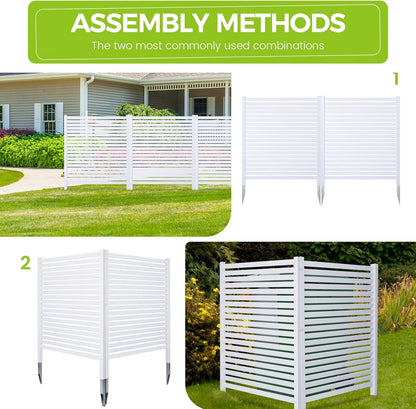 36"W X 45"H Outdoor Privacy Screen, Vinyl Air Conditioner Fence with Metal Stake, No Dig Trash Can Enclosure for Outside- 2 PVC Panels, White, Vertical